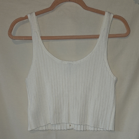 H&M Cream Ribbed Crop Tank Top Size Large - Picture 4 of 4